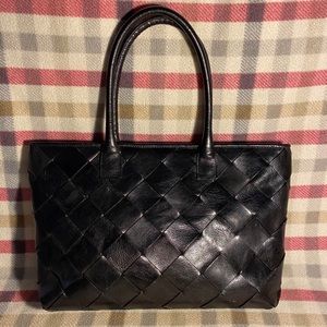 Black genuine leather tote